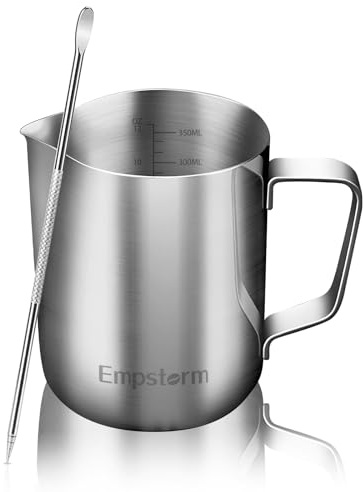 Empstorm Milchkännchen, 12oz Edelstahl Milchkännchen Tasse Dampfkanne, Milchkaffee Cappuccino Latte Kunst, Dampfkannen für Cappuccino Latte Flacher weißer Mokka Kaffee