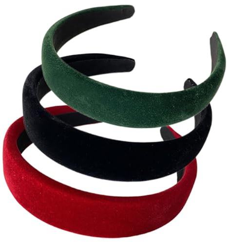 scicent Stirnband Damen 3 Stück Haarreif Modisches Haarbänder Breite Stirnbänder aus Samt Haarreifen Vintage Haarband für Mädchen und Frauen (Schwarz+Dunkelrot+Dunkelgrün) - 1814
