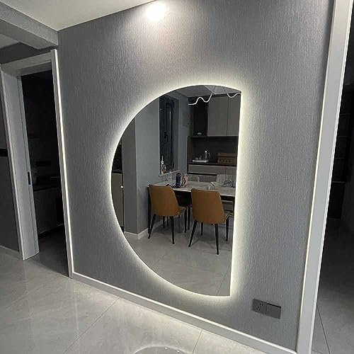 Specchio da Parete a Figura Intera Senza Cornice a Mezzaluna 84 * 120 cm per Ingresso, Specchio a LED dimmerabile a 3 Colori, Specchio Illuminato retroilluminato, Specchio da Bagno antiappannamento