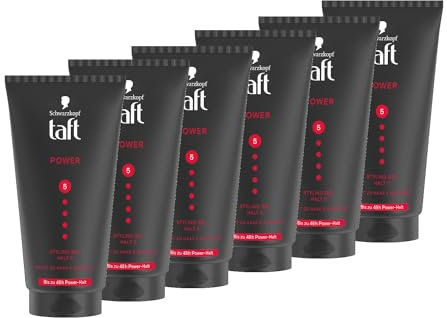 Schwarzkopf TAFT Gel Power (6x 150 ml), Haargel für bis zu 48 Stunden starken Halt, sanft zu Haar und Kopfhaut, veganes, Gel