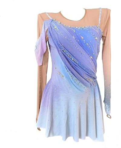 JoyCan Women's Purple Long-Sleeved Figure Skating Dress for Ice Skating Performance