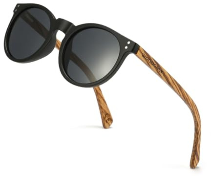 WOODONLY Holz Runde Polarisierte Sonnenbrille - Mode Holz Sonnenbrille für Damen und Herren Perfekte Geschenke (Grau)