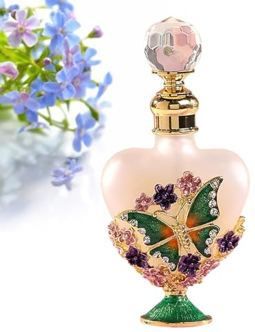Holzsammlung Parfümflasche, 30 ml Parfüm Flakon Juwelenbesetzter Emaillierter Fancy Schmetterling und Blumen Kunststil, Dekorative Glasflasche, Nachfüllbare Leer Glasflasche für Damen, Ferien