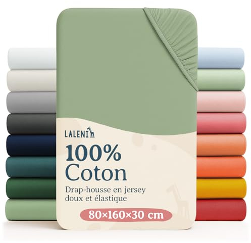 Laleni Basic Drap Housse Bebe 80x160cm - Lot de 1 - Respirant Et Doux - 100% Coton (135 g/m²) - Certifié Oeko-TEX 100 - Summer Green - Vert