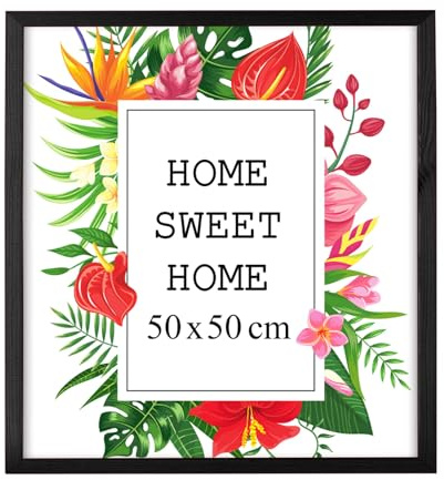 MG Design Schwarz Bilderrahmen 50 x 50 cm – Aus echtem Holz mit Acrylglas, zum Aufhängen & Aufstellen, für Fotos, Poster & Puzzle
