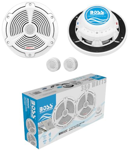 KIT SET PER BOSS AUDIO SYSTEMS MR652C 2 altoparlanti marini coassiali sistema 2 vie da 16,5 cm 165 mm 6,5 di diametro, 175 watt rms 350 watt max, 4 ohm, 90 db, impermeabili, barca, mare, a coppia
