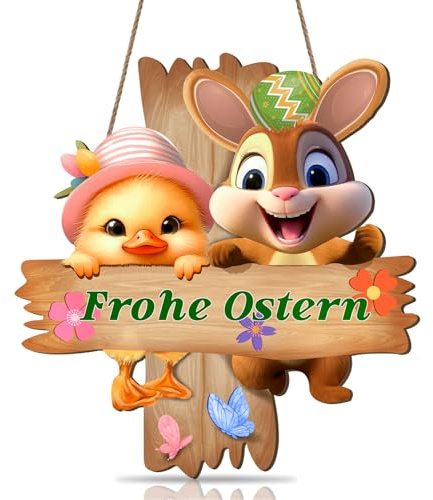 KAIRNE Frohe Ostern Kreuz Hase Küken Schmetterling Türschild Ostern Deko