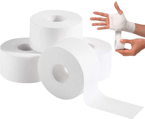 4 rollos de cinta deportiva, cinta vendaje, cinta deportiva, cinta deportiva para dedos crossfit, cinta vendaje deportivo cada volumen 2,5 cm x 10 m, no elástica, color blanco algodón (blanco algodón)