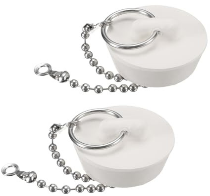 sourcing map 2Pcs Rubber Drain Stopper with Chain and Hanging Ring, Bathtub Drain Plug Fits 1 1/4 Inch, Rubber Sink Stopper Drain Plug for Bathtub, Kitchen and Bathroom, White