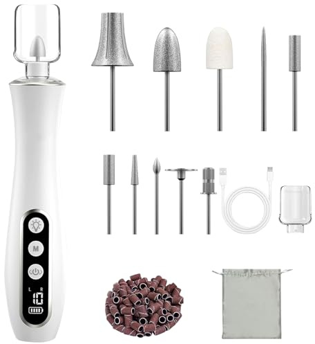 Elektrische Nagelfräser Set, Maniküre Pediküre Set mit 11 Hochwertigen Nagelpflege Aufsätzen 10 Geschwindigkeitsstufen einstellbar und LED Licht