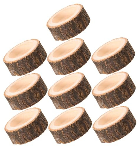 Cabilock 10pcs Rustic Wood Candle Stick Holder for Tealight Multi-purpose Decorative Ornament for Christmas Halloween