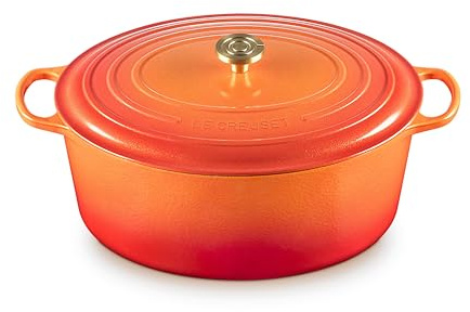 Le Creuset Enameled Cast Iron Signature Oval Dutch Oven, 15.5 qt., Flamme Doree with Crucible Knob