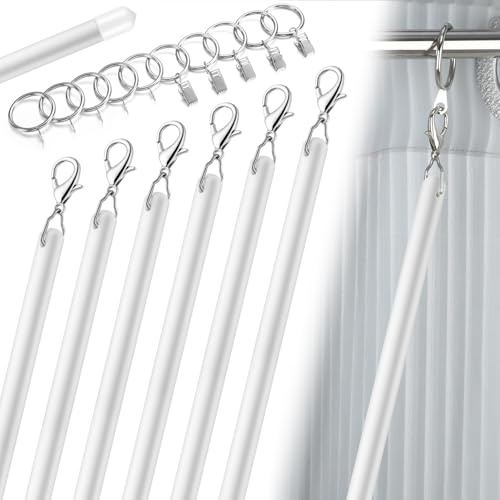Shimeyao Acrylic Curtain Pull Wands Drapery Pull Rod Versatile Fiberglass Blinds Wand Kits with Curtain Rings and Hooks for Opening Closing Curtains Homes Offices Opener (White,46 Inch)