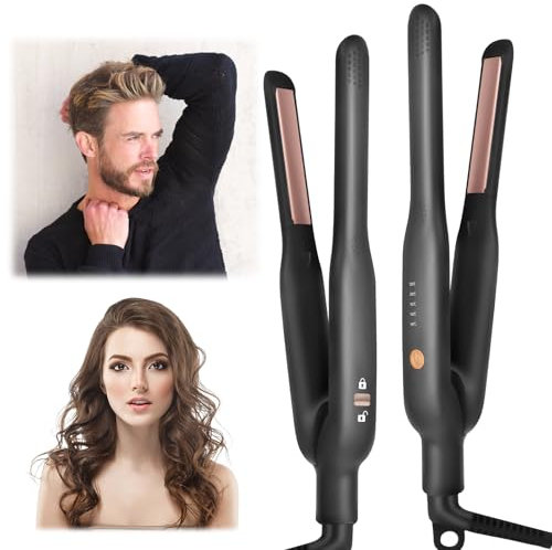 LRHSBG Hair Straightener for Short Hair and Men, Hair Straightening Brush with Heat-Resistant Pad for Travel, 4 Temp-Setting, Negative Ion, Safety Lock, Swivel Cord, British Plug