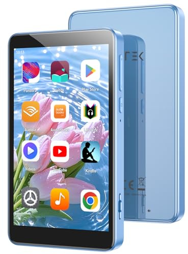 AGPTEK 96GB MP3 Player with Bluetooth and WiFi, T08X 4'' Android 14 MP4 Music Player with Spotify, Audible, APP Store, Up to 1TB, Blue