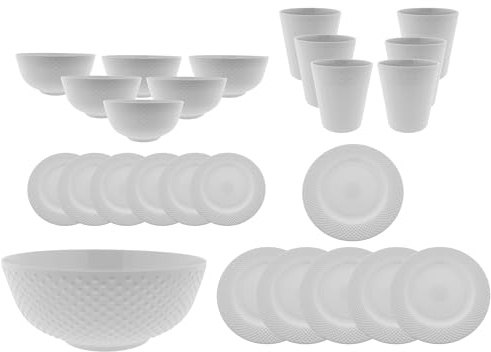 Annastore Camping-Geschirr Set aus Melamin Wieder verwendbar spülmaschinenfest - Kunststoffteller - Becher (Set - 25 Teile)