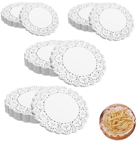 Angelkiss 300 Stück Weiße Spitzen-Papierdeckchen,Rundes Tortenpapier für Hochzeiten, Geburtstage & Partys(11cm/14cm/16.5 cm/19cm)
