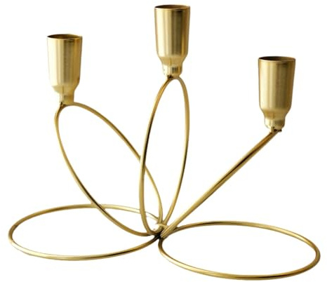 Milageto Candelabro de Metal de 3 Brazos, Centro de Mesa, Accesorio Minimalista para Festivas, Soporte para Velas, 21 x 10,5 x 15,5 cm, Dorado