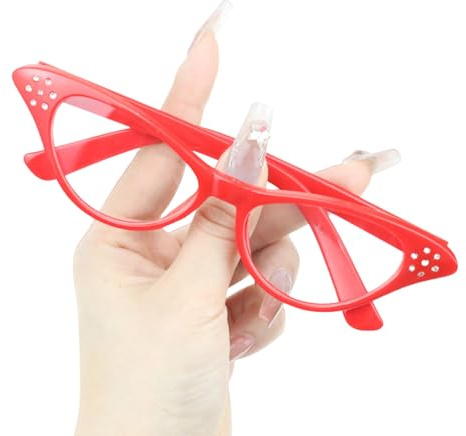Uqezagpa Vintage-Brille für Erwachsene und Kinder, mit Strasssteinen, Unisex-Stil, klare Gläser, für Cosplay, Kostümpartys, Vintage-Brillen