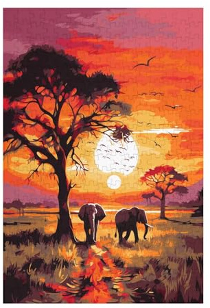 Elefant Puzzle Sonnenuntergang Puzzle Große 6000 Teile Erwachsene, Clevere Rätsel, Geschicklichkeitsspiel für die Ganze Familie, Holz Farbenfrohes Jigsaws mit Geschenkbox, Zimmer Deko 105x179cm D-1519