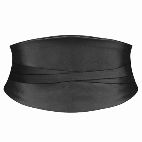 SUOSDEY Satin breite Gürtel für Damen Kleider, Vintage Mode dehnbarer Taillengürtel elastischer Cinch Bund schwarz