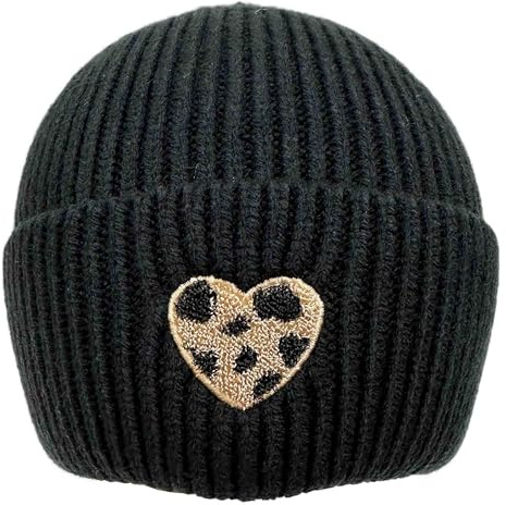 Faera Leopard Herz Beanie Strickmütze Wintermütze weiche warme Mütze Leo Hund