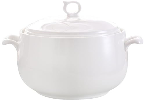 Muzrunq Soup Tureen 3000ml Round Ceramic Serving Bowls with Lids Heat-Resistant Soup Bowls with Handles Microwave Safe for Restaurant Home Kitchen
