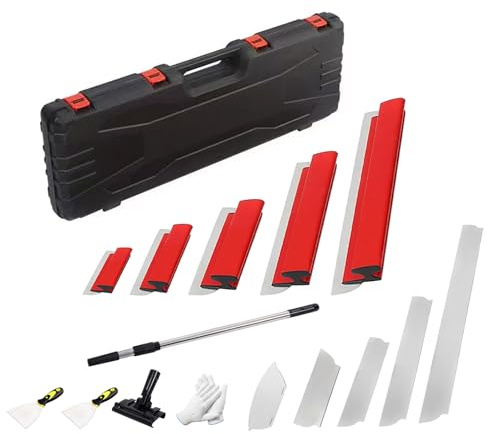 Flächenspachtel Set Profi im Koffer, Spachtel Set Werkzeug mit 0,8-1,32 m Teleskopstange, Beinhaltet Spachtel in den Längen 15/25/40/60/80cm und Ersatzklingen Edelstahl, 16-Pcs Spachtelset