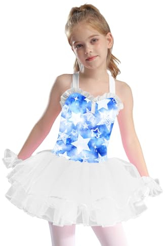 Mufeng Balettdansklänning flicka, barn, tutu trikå, mesh, paljett, klassisk dansklänning, kostym, prestanda, Färg: blå, 9-10 �r