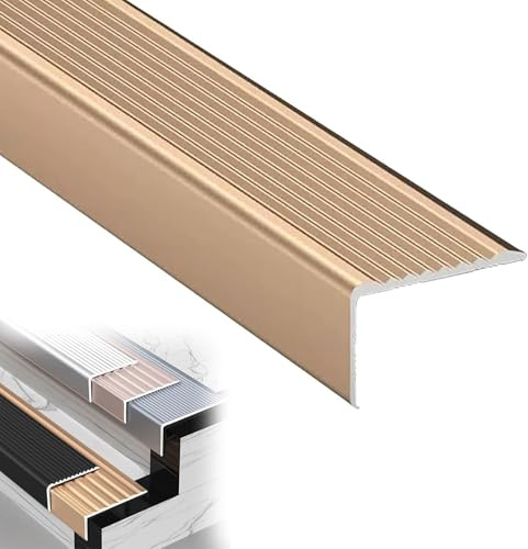 Profilo per Scale in Alluminio 3 Pezzi, Profilo di Protezione angolare a L, Striscia di Finitura, Protezione di Sicurezza per Bordi di Scale, Striscia di Bordatura Antiscivolo - Oro||40x20MM