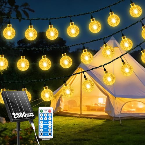 RJEDL 2500mAh Solar Lichterkette Aussen, 12M 60LED Lichterkette Außen Solar Wasserdicht Mit 8 Modi, Zeitsteuerung und Speicherfunktion， Solar Lichterkette Außen für Garten, Terrasse, Balkon, Partys