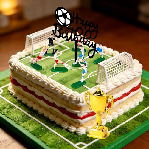 LaVenty Soccer Cake Topper Soccer Ball Player Cake Decorations | Soccer Birthday Cake Decoration for Men Boy Sport Theme Birthday Party Suppplies