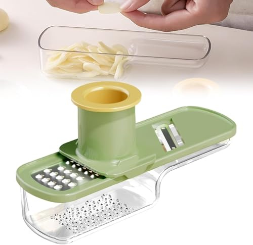 2026 New 4 in 1 Garlic Slicer Mincer Crusher Tool, Vegetable Mandoline Cutter with Container,Multifunctional Garlic Grinder & Mandoline Slicer, Kitchen Gadgets (Green, 1PCS)