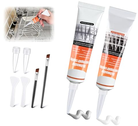 2 Pcs Spülmaschinenkorb Rost Reparatur 50ml, Spülmaschinenkorb Rost Dichtungsmasse Wasserdicht Einfache Bedienung Hohe Temperaturbeständigkeit per Spülmaschine mit 2 Pinsel 2 Schaber(Grau/Weiß)