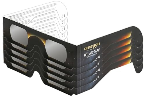 5x Occhiali per eclissi Omegon Solar Safe | Osservazione Sicura | Conformi ISO 12312-2 | Lenti in Polimero Antigraffio | Made in USA | Per l'Eclissi Solare 2026
