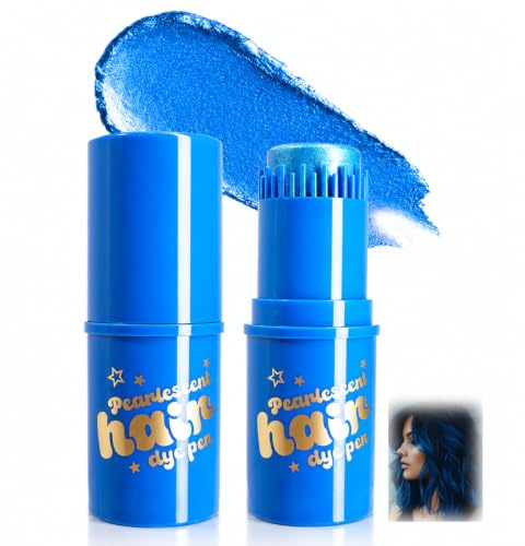 Pearlescent Blue Hair Dye Pen with Built-In Comb, Temporary Hair Colour Stick for Highlights, Easy Apply Shimmer Colour Comb Pen for Roots and Strands, Portable Styling Tool for Women