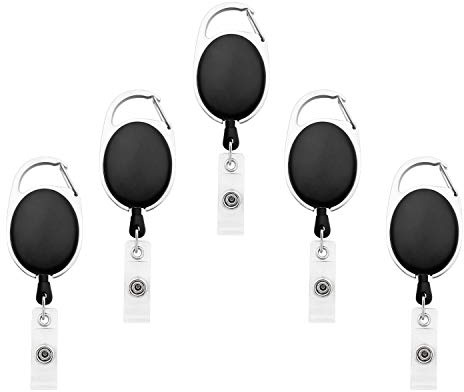 Fushing 5 Ausweisjojo,Einziehbarer Ausweishalter mit Vinyl Strap,Strapazierfähiger Karabiner-Ausweishalter für ID Badge Holder & Kartenhalter（Schwarz）
