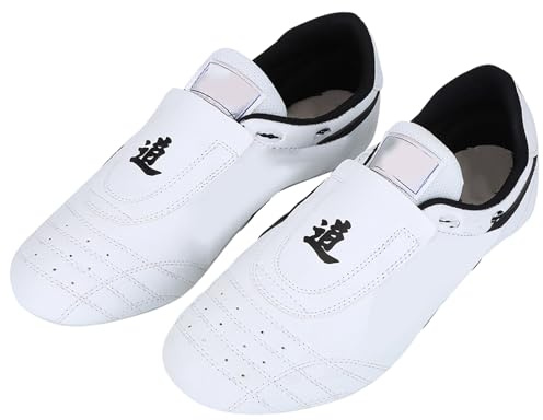 Taekwondo Chaussures d'arts martiaux Baskets de boxe, karaté, kung Fu Tai Chi Chaussures noires à rayures légères, noir et blanc, 44
