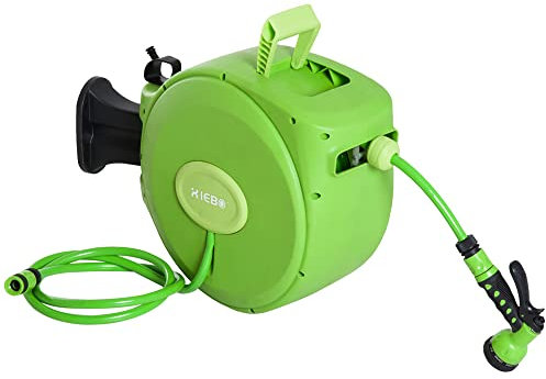 Outsunny Rullo Avvolgitubo Riavvolgimento Automatico con Ugello Multifunzionale Giardino 20m