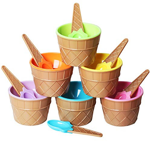 TRIXES - Juego de 6 Cuencos de Postre y cucharas a Juego, plástico, diseño de oblea