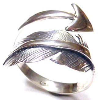 Silberschmuck - BG Ring Silber, Bandring offen, Motiv Seelenfeder - Pfeil, Gr. 58 größenvariabel, Sterlingsilber Unisex
