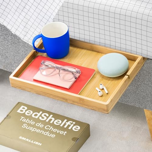 Bedshelfie Nachttisch Zum Einhängen Bettablage für Etagenbett und Boxspringbett, Bettablage für WG-Zimmer, Betttablett schwebend - Natürlich, Mit Schiebefunktion
