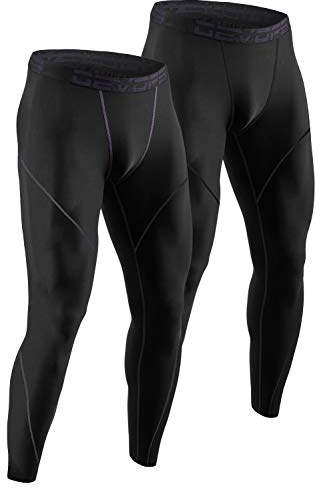 DEVOPS 2 Pack Men's Thermal Compression Pants, Athletic Leggings Base Layer Bottoms (Large, Black/Black)
