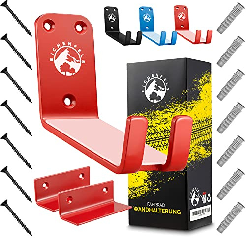 EICHENFELS Fahrrad Wandhalterung - Fahrradhalter [GEPRÜFT] - Fahrradhalterung Wand - Wandhalterung Rennrad MTB E-Bike + Montageanleitung - Befestigungsmaterial - 2x Stützwinkel