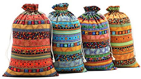 SumDirect 20 st egyptisk etnisk stil linne säckvävsväska, stora lätta presentpåsar andningsbara smycken påsar med dragsko förpackning förvaring jutesäckar för bröllop, fest, födelsedag (20 x 30 cm)