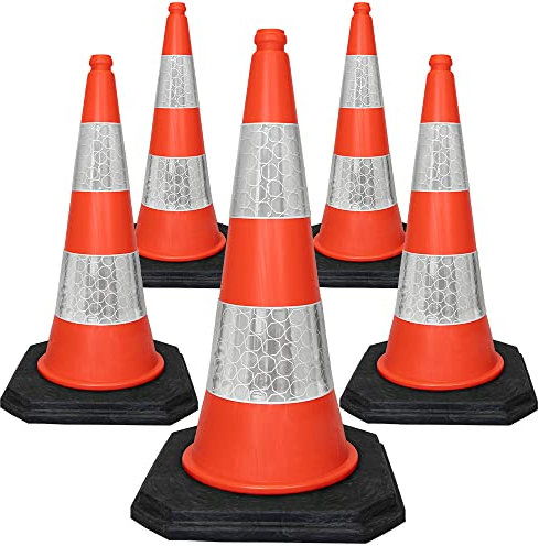 Street Solutions Lot de 5 cônes de signalisation lestés pour la Maison et l'entreprise - Cônes de signalisation Robustes en PVC 100% recyclé - Résistants à l'eau et au Vent - Cônes de 75 cm de Haut