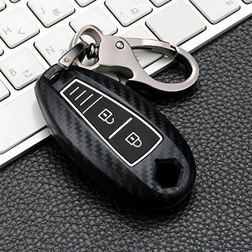 ontto Autoschlüssel Hülle kompatibel mit Suzuki Vitara Swift Ignis Kizashi SX4 Baleno Ertiga Fernbedienung Cover ABS Schlüsselhülle Schlüsselanhänger Schlüssel Schutz Etui-Kohlefaser schwarz A