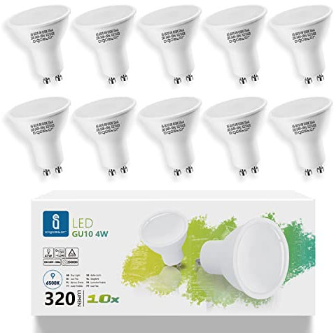 Aigaostar LED Leuchtmittel GU10 4W Kaltweiß, Glühbirnen 320lm 6500K 230V Abstrahlwinkel 120-160 Grad, Lampe Strahler Flimmerfrei nicht Dimmbar Reflektorlampe 10er-Pack