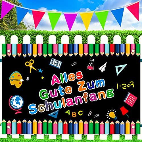 Alles Gute Zum Schulanfang Banner, Einschulung Girlande Banner + 30M Wimpelkette, Schuleinführung Banner Deko Schulkind Girlande Schulanfang Deko für Kinder Jungen