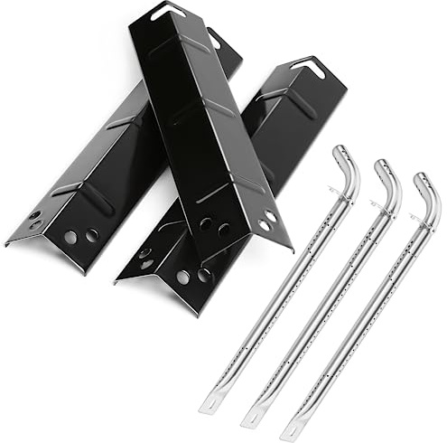 Hisencn Grill Replacement Parts for Expert XG10-101-002-02 GBC2016WRS 3 Burner Gas Grill, Stainless Steel Grill Burner and Porcelain Heat Plates for Walmart Expert Grill Parts, 3 Pack